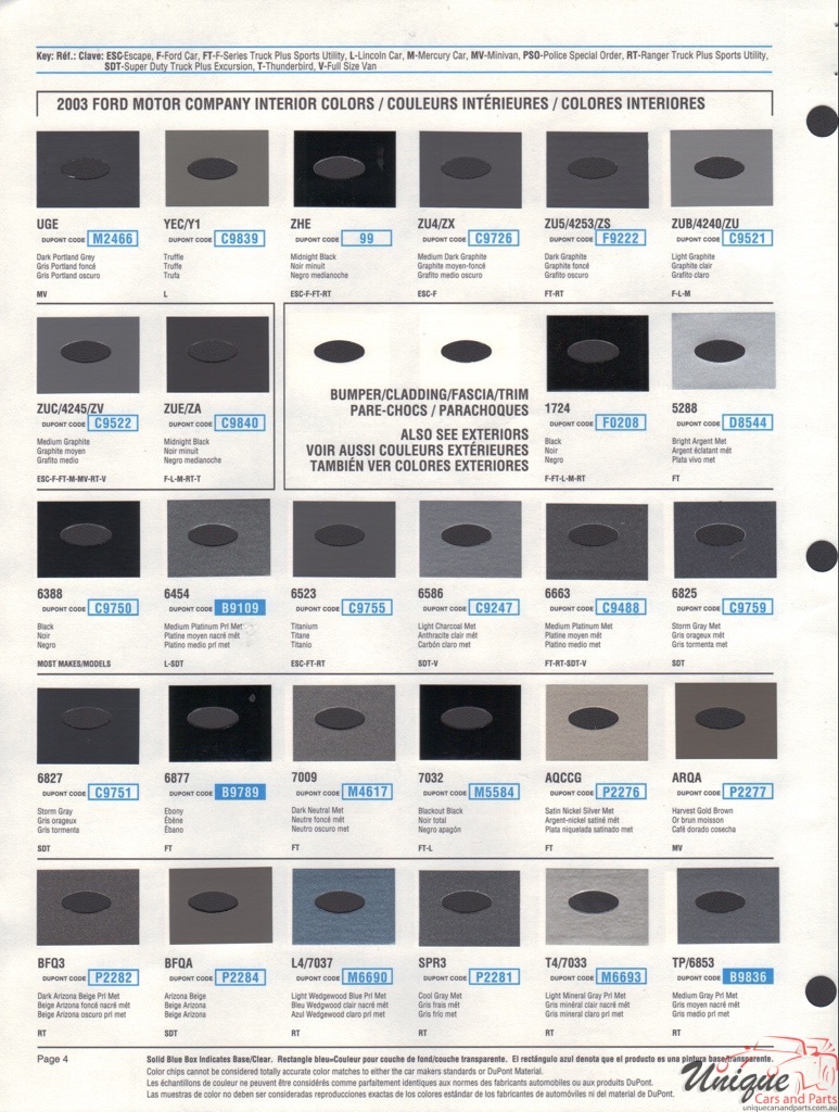 2003 Ford Paint Charts DuPont 4